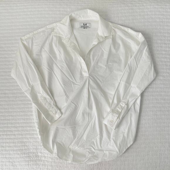 New Magaschoni Cotton Long Sleeve V Neck Collared Shirt Blouse in White Size XS - Picture 1 of 6